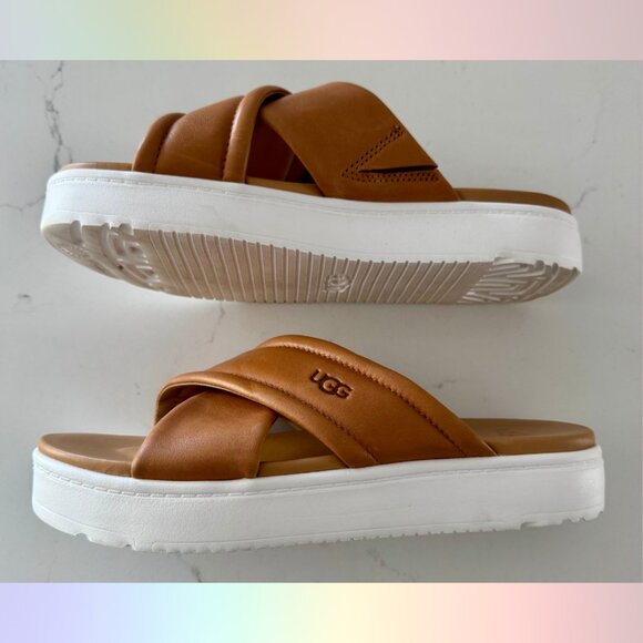UGG Platform Sandals – Tan & White, Size 8 - Picture 3 of 5